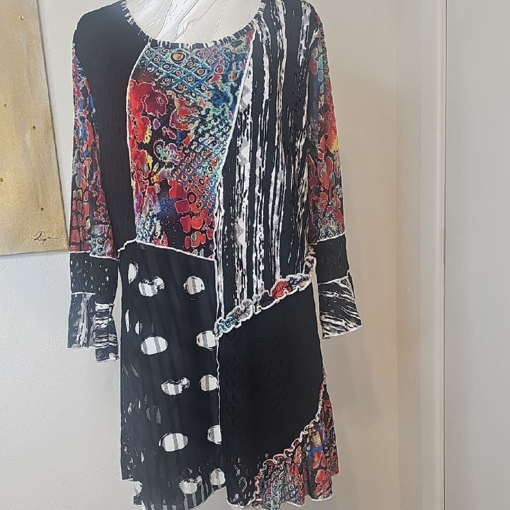 Black Multi-Color Patchwork Mini Dress